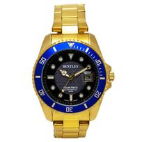 CREPHA Analog Waterproof Watch with Metal Bentley Gold Men's Solar-Powered Band, (BT-AM389-BLG) blue