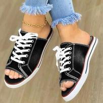 Denim Women Slides Peep Toe Platform Low Heels Cross-tied Summer Outside Women Slippers 43 white