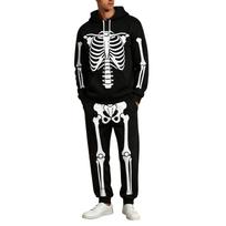 Vyriškas Helovino skeletas su gobtuvu kostiumų rinkinys, juokingas naujoviškas bliuzono komplektas M juoda