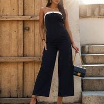Summer Women's Tube Top Sleeveless Jumpsuit L brown
