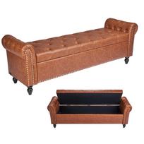 VEVOR Button-Tufted Storage Ottoman Bench, Rolled Arm PU Leather Bench with Solid Wood Legs, Modern Shoe Benches Seat for Entryway ruda
