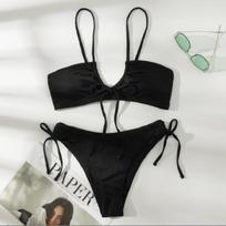 Spot shoulder straps chest drawstring fashion straps sexy bikini solid color multi-color bikini split European and American swimsuit XL