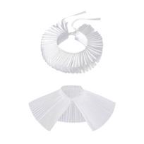 Elizabethan Style Clown Choker Ruffled False Collar Shawl with Faux Cuffs Set for Victorian Renaissances Cosplay Costume white