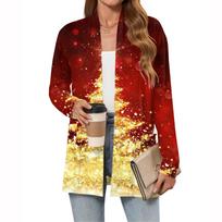 Women's Christmas Printed Lightweight Cardigan Long Sleeved Casual Loose Thin Fit With Pockets Cardigan Jacket XL geltona