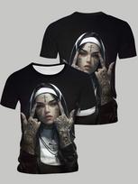 Vasaros T-shirt Tatuiruotė Vienuolė Vyriškas 3D rašto T-shirt Laisvalaikio apvalia kaklo iškirpte trumpomis rankovėmis Gotikinio stiliaus Patogus lengvas viršutinis drabužis S gray