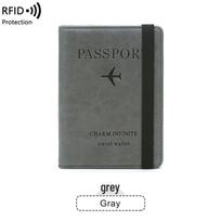 RFID Blocking PU Leather Passport Holder pilka