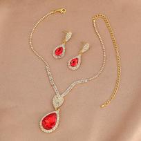 Royal Blue Crystal Water Drop Necklace & Earring Set - Elegant Bridal Jewelry brown