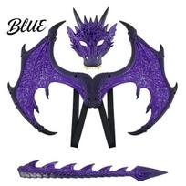 Drakono kaukės ir sparnų komplektas Vaikų kostiumų rinkinys su uodega Sparnai Lengvas putplasčio apsirengimo Cosplay kostiumai nuo 3 iki 12 metų Helovino vakarėliui purple