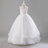 Girls Princess Dress Elegant Wedding Birthday Party Prom Evening Dress White First Holy Communion Formal Lace Dress For Girls 130cm white