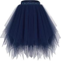 Irregular Halloween Lolita Tutu Skirt: Gauzy, Puffy Princess Crinoline for Dance or Wedding. One Size tamsiai mėlyna