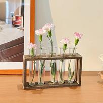 Creative Retro Hydroponic Green Plant Test Tube Vase Series Wooden Frame Vase Office Desktop Decoration Home Decoration gray
