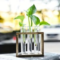 Creative Retro Hydroponic Green Plant Test Tube Vase Series Wooden Frame Vase Office Desktop Decoration Home Decoration beige