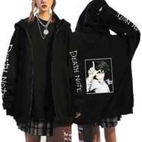 Mados tendencijos Death Note grafikos spaudinio paltas rudeniui žiemai vyriškas kasdienis universalus flisinis užtraukiamas gobtuvas sportinis džemperis L white