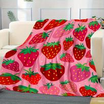 1pc Strawberry Print Flannel Blanket - Soft, Comfortable, Warm, All-Season Universal Bedspread, Pink And Red Strawberry Design, Machine Washable, Mode 75X95CM red