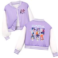 Kpop Raganų Medžioklė Anime Papildomas 3D Spalvotas Spausdintas Dryžuotas Stilius Patogus Šiltas Vaikų Madingas Mielas Striukė Laisvas Spalvingas Raštas Mergaičių Striukė 140 violetinė