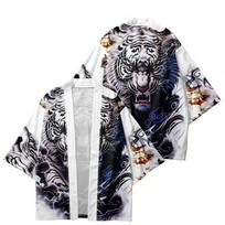 Japoniško stiliaus Kimono apsiaustas, Kinų drakono megztinis, Taoistų chalatas, Plunksnomis austas laisvas trijų ketvirčių rankovių, 3D skaitmeninė spauda 2XL gray