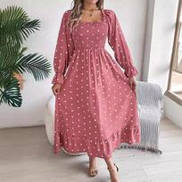 Autumn and Winter Casual Fungus Square Neckline Polka Dot Long Skirt XL