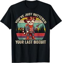 You've Just Buttered Your Last Biscuit Western Cowboy Cat T-Shirt M brown