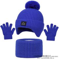 Kids Winter Warm Knitted Set Pom‑pom Hat Scarf Gloves 3‑Pcs Set Or Single Beanie Hat Windproof Ear Protection For Boys Girls Cold Weather Outdoor blue