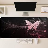 Gothic Pink Sparkle Butterfly Large Mouse Pad Non Slip Rubber Desk Mat Stitched Edge For Computer Laptop Gaming Workspace 800x400x2mm white
