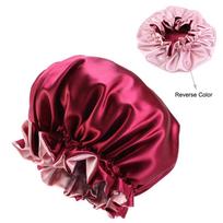 Muslim Women Night Bonnet Satin Elastic Sleep Cap For Hair Protection Adjustable Head Cover pink