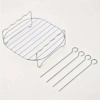 Air 20Cm/7.87In Fryer Square Grill Stainless Steel With 4 Barbecue Skewers Grill Air Fryer Accessories Cooking Rack Kitchen white
