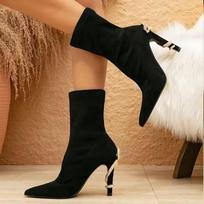 Krištoliniai Cirkonio Juodi Ploni Kulniukai Batai Ankle Boots Moteriški Smailus Pirštas Dirželis Zapatos De Mujer 42 black