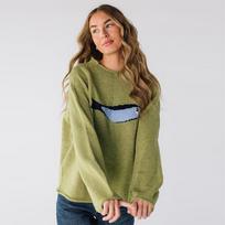 KOSY Cute Cartoon Fish Pattern Knitted Sweater Round Neck Soft Casual Trendy Retro Top  Autumn Winter Women Interior Clothing L žalia