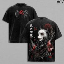 Ken Kaneki Tokyo Ghoul Grafinis Marškinėlis Anime Priekis Galas Trumpomis Rankovėmis Streetwear 130 black