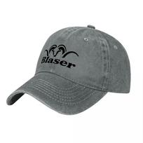 Blaser logotipas, skalbta drobė, beisbolo kepuraitė, klasikinis dizainas, lauko stilius, reguliuojamas dydis, vintažinė išvaizda, patogi nešioti gray