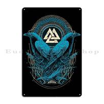 Odinas Varnas Vikingų Valknut Metalinės Plokštės Sukurkite Sienos Tapybos Dizaino Plokšteles Baras Urvas Skardos Plakatas 20x30cm（7.8x11.8inch） blue