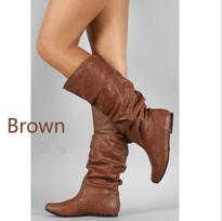 Fashion Botas De Mujer 2024 Winter Women Mid-calf Flat Hight Boots Leather Plus Size Shoes for Women 35-43 Snow Boots Brown Long Boots 41 ruda