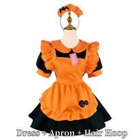 Cute Lolita Pumpkin Maid Halloween Party Costume Dress With Headdress Skirt,4XL orange