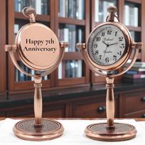 Personalized Copper Desk Clock with Stand – Vintage 7th Anniversary Gift for Him & Her gray