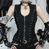 GlowGirl Goth Dark Punk Sleeveless Corn Bandage Tanks Top Women Chic Streetwear Slim Zip Vest Mall Gothic Techwear Summer Fashion T-shirt M white