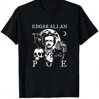 Unisexs Gothic Literature TShirt Edgar Allan Poe Raven Crow Skull Graphic Tee Black White Print Soft Breathable Cotton Shirt 4XL gray