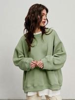 Women's European & American Oversized Fleece Crew Neck Sweatshirt - Solid Color for Autumn/Winter 2025 Medium alyvuogių žalios spalvos