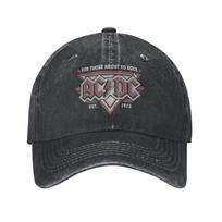 Rock Music AC Power Up Baseball Cap Vintage DC Distressed Denim Washed Headwear Unisex Style Outdoor Activities Gift Hats Cap One Size gray