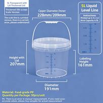 Matavimo Kibiras su Skaidriu Graduotu Dangčiu Sandarus PP Kibiras Baltas Plastikinis Kibiras Maistinis Skaidrus Kibiras 1L/5L/10L gray
