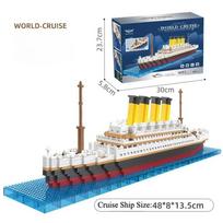 Titanic Cruise Boat Steamship Building Blocks Moc Display   Model Diy Ship Bricks Toys for Children Birthday Gift blue