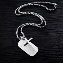 Hip Hop Military Dog Tag Titanium Steel Cross Pendant Necklace Unisex Streetwear Fashion Accessory black