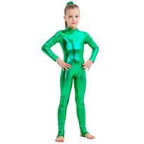 Unisex metalinis kombinezonas vaikams, Helovino kostiumas, ilgomis rankovėmis, pilno ilgio stovimos apykaklės body vaidmenų žaidimams ir šokių pasirodymams 140 green