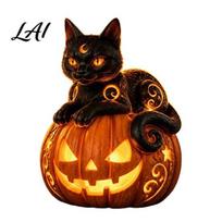 Versatile Seasonal Party Supplies Halloween Pumpkin Night Light Resin LED Dragon Tabletop Lamp Witch Handmade Three Dimensional Figures Hat B