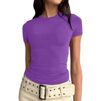 Summer Women's Pullover T-shirt Spicy Girl Slim Fit Top Fashionable Round Neck Comfortable Soft Women's Short Sleeved Versatile T-shirt 2XL purple