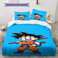Cartoon Son Goku Pattern Bedding,Quilt Set Quilt Cover Pillowcase Home Birthday Gift (1 * duvet cover + 2 * pillowcase, without core) 135x200cm blue