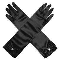 Children Long Gloves Princess Dance Performance Stage Gloves Satin Sequins Bow Glove Solid Full Finger Mittens Birthday Gifts black