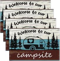 4/6/8pc Outdoor Camping Placemat Set, Welcome to Our Campsite RV Camper Linen Table Mats for Dining Table 4pcs white