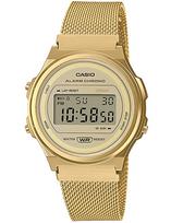 Casio Vintage A171WEMG-9A Unisex Digital Watch Gold Mesh Band Round Classic beige