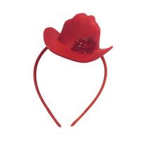 Plastic Pink Cowboy Hat Headband Sequins Shining Lip Print Hairband  Party raudona