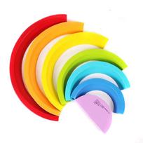 Toys Educational Arch Bridge Rainbow Building Blocks Montessori Games Color and Shape Cognitive Wooden for Kids Children yellow